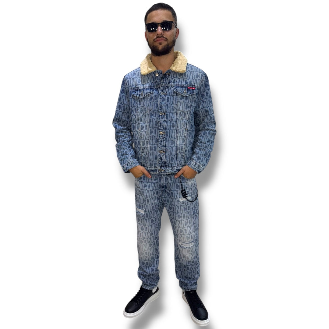 Coordinato in denim “ICON” con giacca felpata